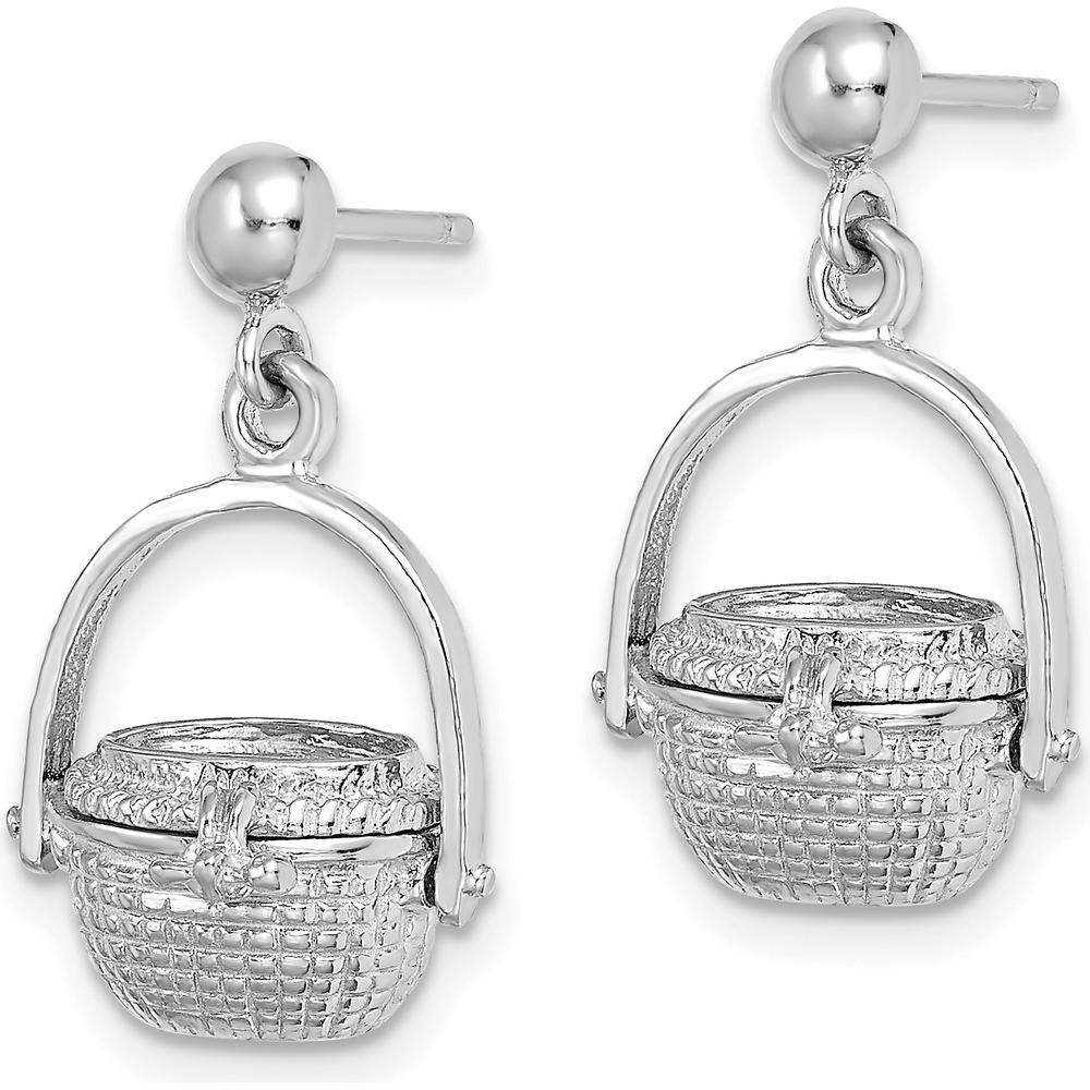 14K White Gold 3D Nantucket Basket Dangle Earrings - Polished Finish with Rhodium Plating by 0