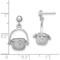14K White Gold 3D Nantucket Basket Dangle Earrings - Polished Finish with Rhodium Plating by 0