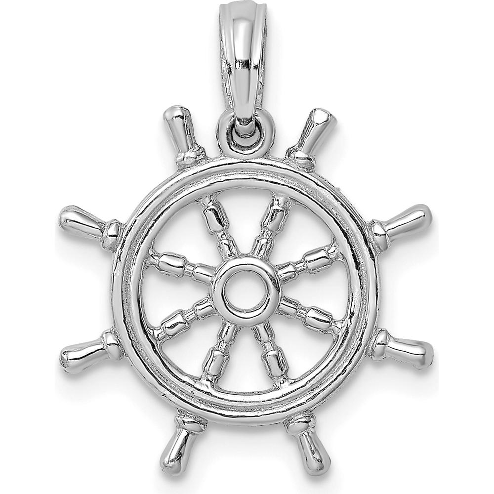 14K White Gold 3D Nautical Ship’s Wheel Pendant Charm - Rhodium Plated by Oro Pregiato