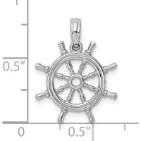 14K White Gold 3D Nautical Ship’s Wheel Pendant Charm - Rhodium Plated by Oro Pregiato