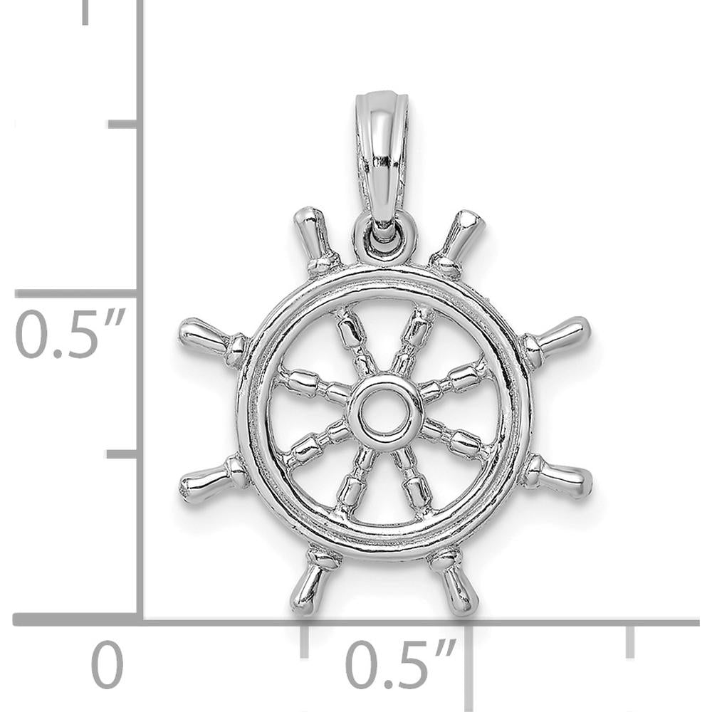14K White Gold 3D Nautical Ship’s Wheel Pendant Charm - Rhodium Plated by Oro Pregiato