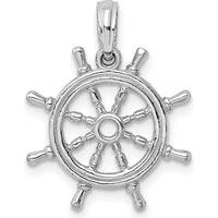 14K White Gold 3D Nautical Ship’s Wheel Pendant Charm - Rhodium Plated by Oro Pregiato