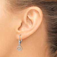14K White Gold 3D Peace Symbol Leverback Drop Earrings by 0