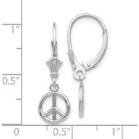 14K White Gold 3D Peace Symbol Leverback Drop Earrings by 0