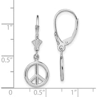 14K White Gold 3D Peace Symbol Leverback Drop Earrings by 0
