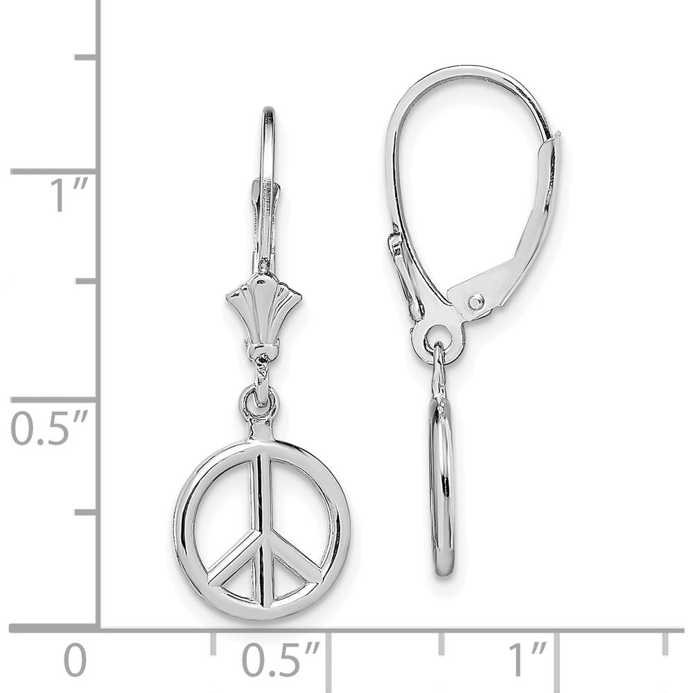 14K White Gold 3D Peace Symbol Leverback Drop Earrings by 0