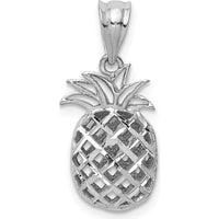 14K White Gold 3D Pineapple Pendant with Diamond-Cut Texture by Oro Pregiato