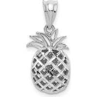 14K White Gold 3D Pineapple Pendant with Diamond-Cut Texture by Oro Pregiato