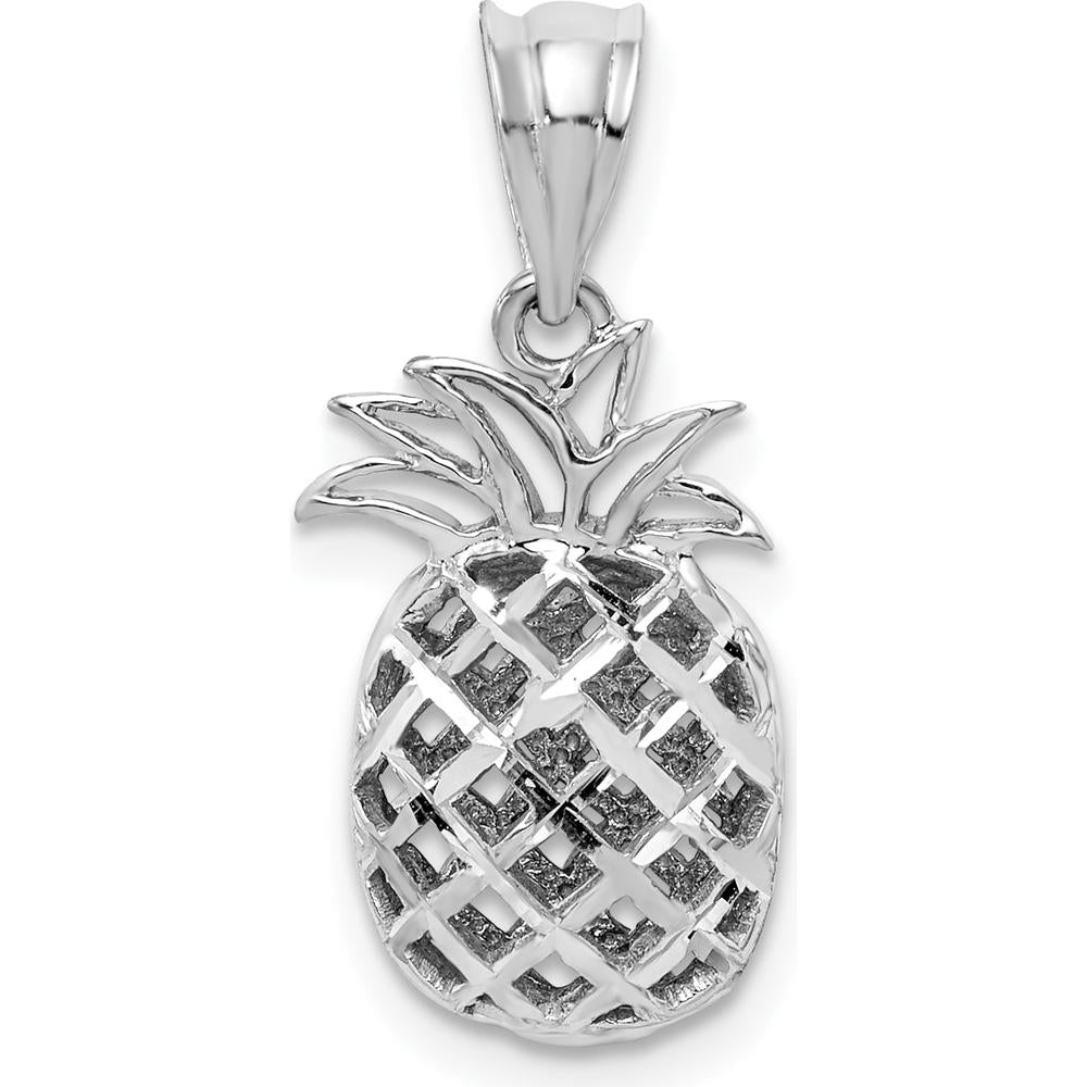 14K White Gold 3D Pineapple Pendant with Diamond-Cut Texture by Oro Pregiato