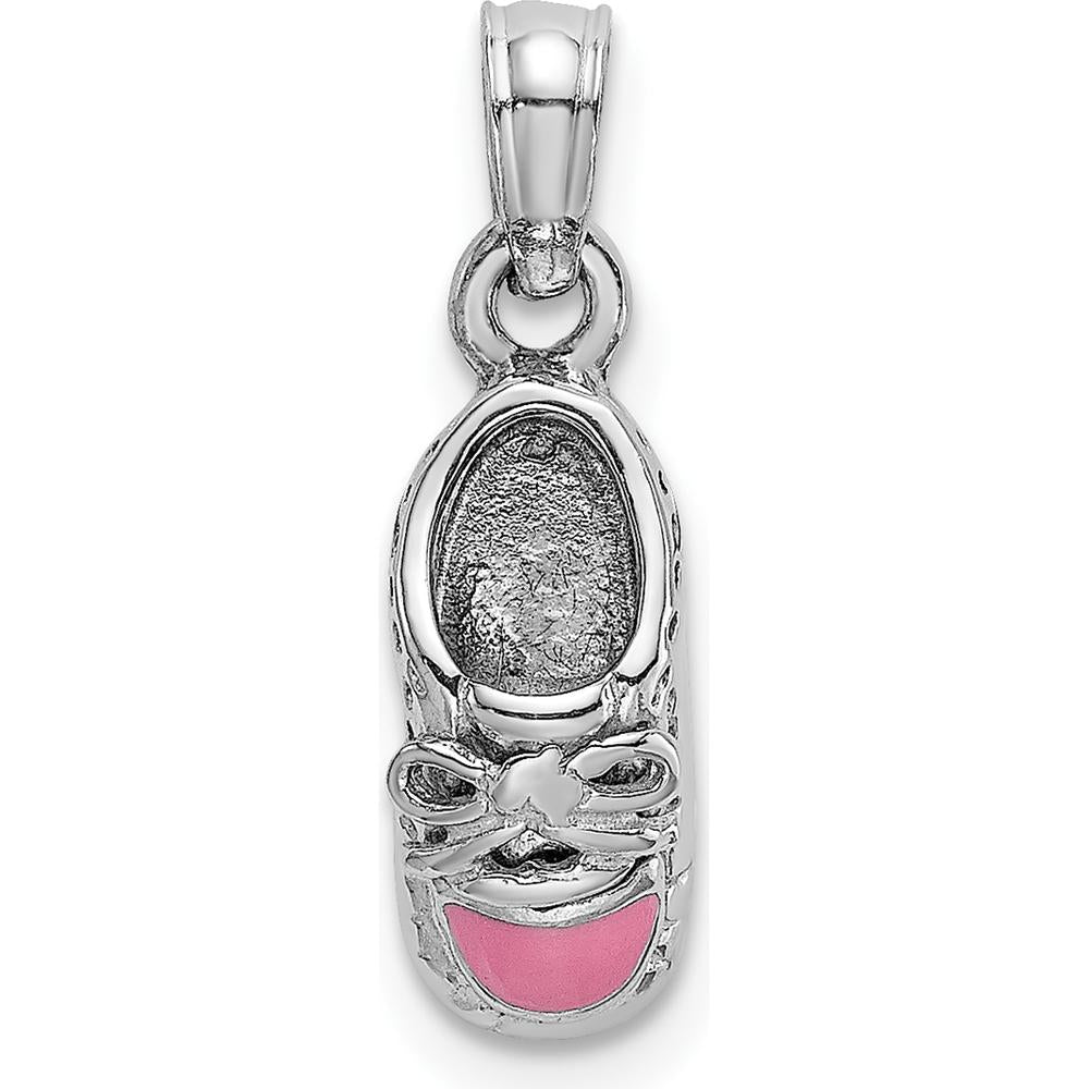 14K White Gold 3D Pink Enamel Baby Shoe Charm - A Timeless Keepsake for Moms by Oro Pregiato