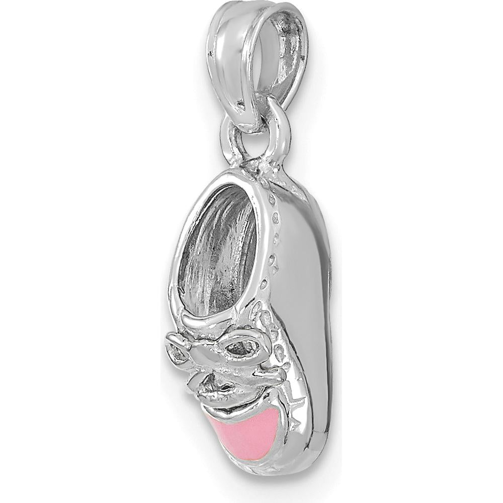 14K White Gold 3D Pink Enamel Baby Shoe Charm - A Timeless Keepsake for Moms by Oro Pregiato