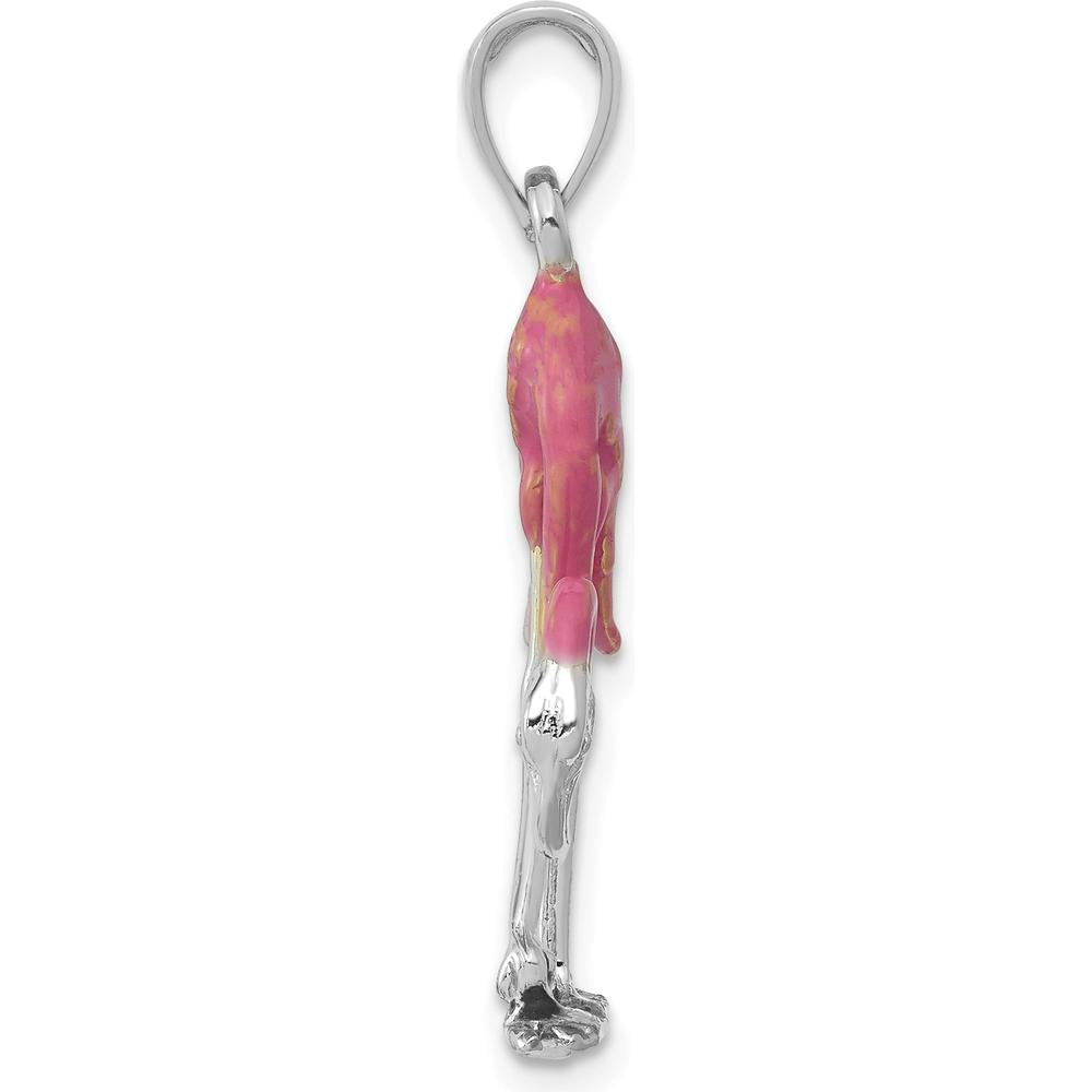 14K White Gold 3D Pink Flamingo Pendant with Enamel Accents by Oro Pregiato