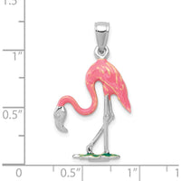 14K White Gold 3D Pink Flamingo Pendant with Enamel Accents by Oro Pregiato
