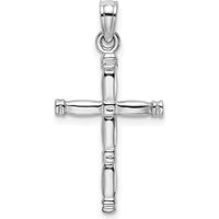 14K White Gold 3D Polished Cross Charm Pendant - Faith-Inspired Religious Design with Rhodium Finish by Oro Pregiato