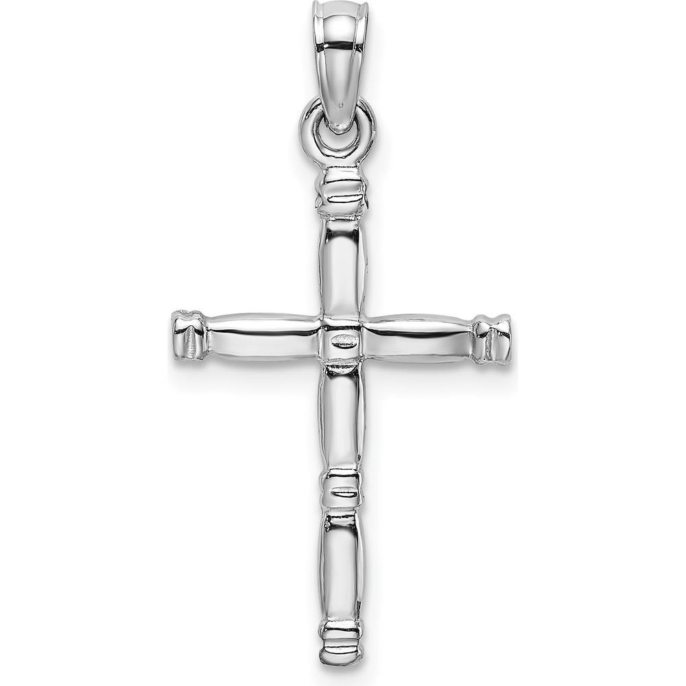 14K White Gold 3D Polished Cross Charm Pendant - Faith-Inspired Religious Design with Rhodium Finish by Oro Pregiato