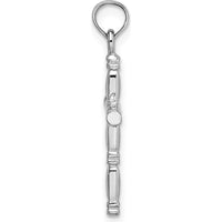 14K White Gold 3D Polished Cross Charm Pendant - Faith-Inspired Religious Design with Rhodium Finish by Oro Pregiato