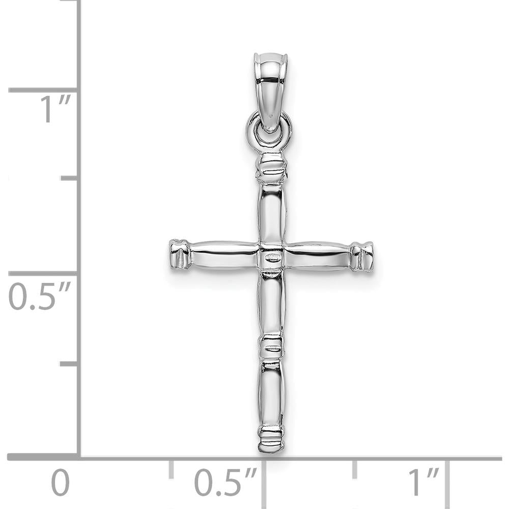 14K White Gold 3D Polished Cross Charm Pendant - Faith-Inspired Religious Design with Rhodium Finish by Oro Pregiato