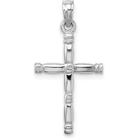 14K White Gold 3D Polished Cross Charm Pendant - Faith-Inspired Religious Design with Rhodium Finish by Oro Pregiato