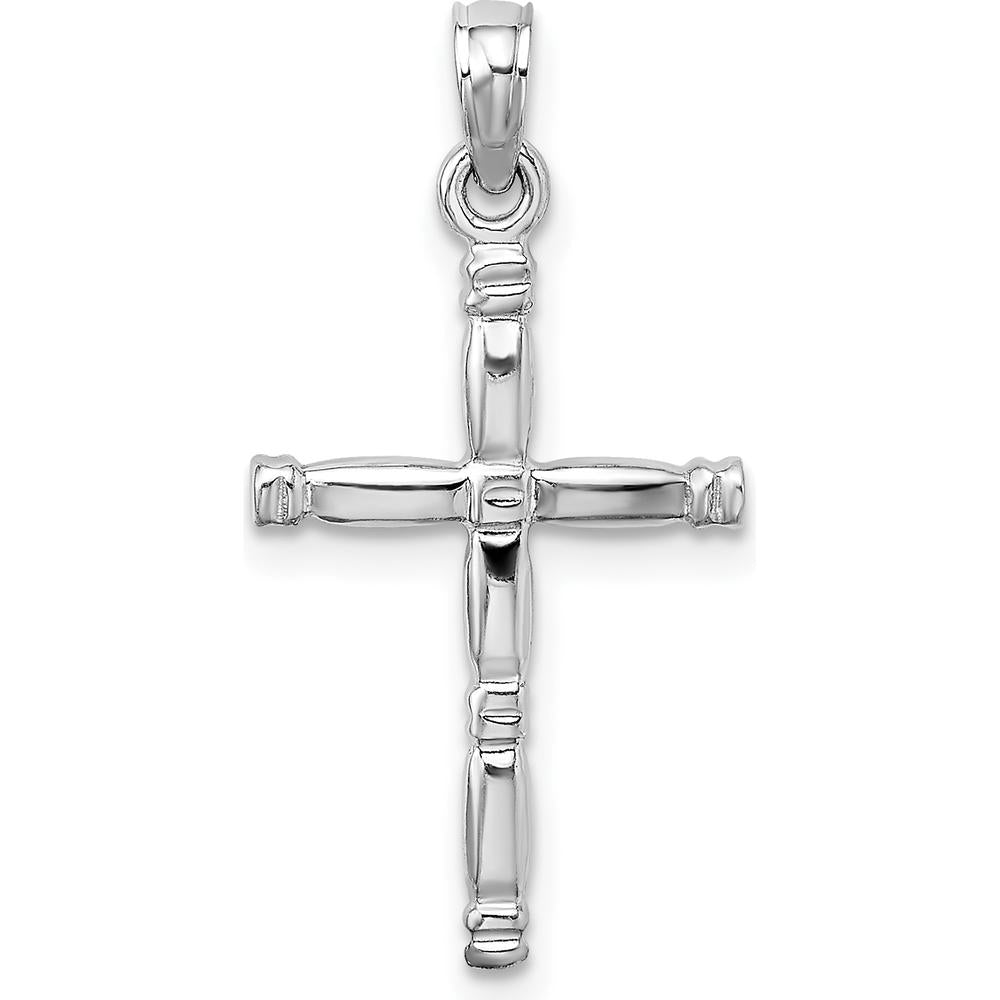 14K White Gold 3D Polished Cross Charm Pendant - Faith-Inspired Religious Design with Rhodium Finish by Oro Pregiato