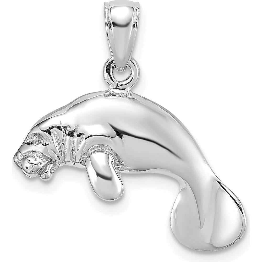 14K White Gold 3D Polished Manatee Pendant Charm by Oro Pregiato
