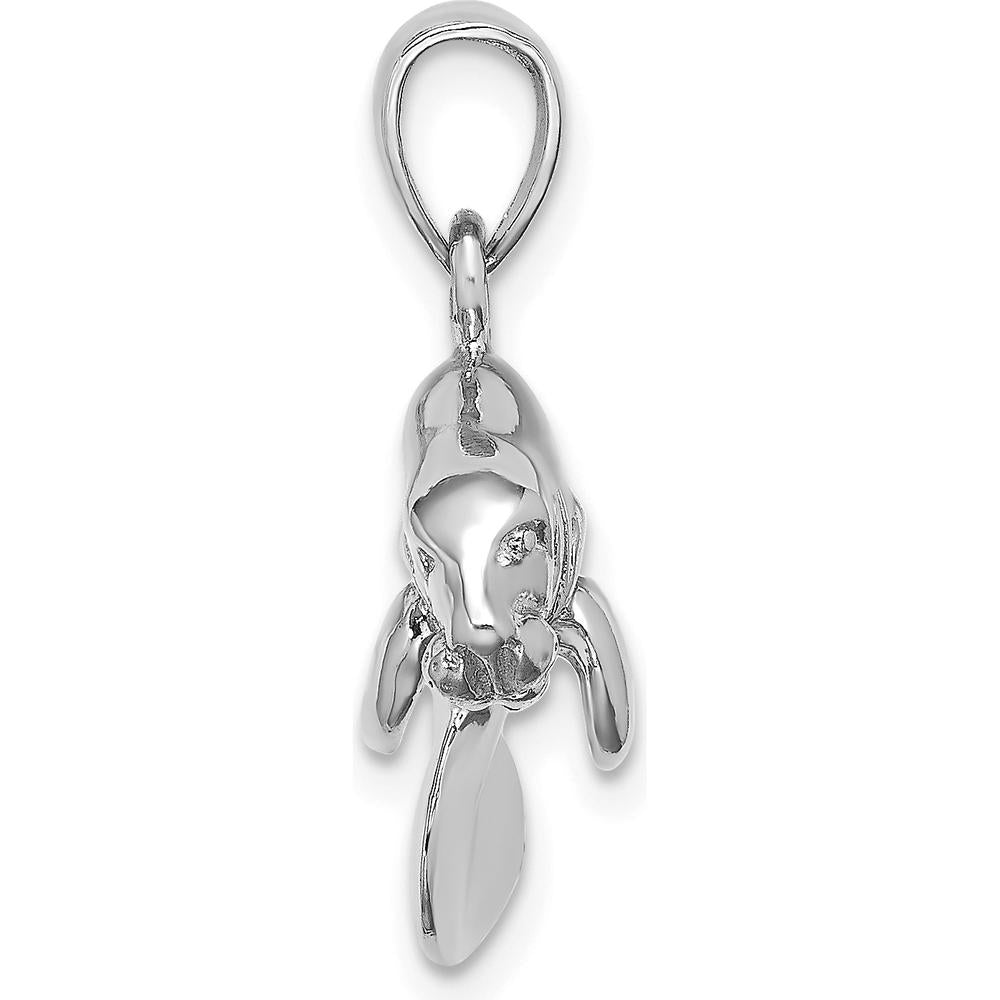 14K White Gold 3D Polished Manatee Pendant Charm by Oro Pregiato