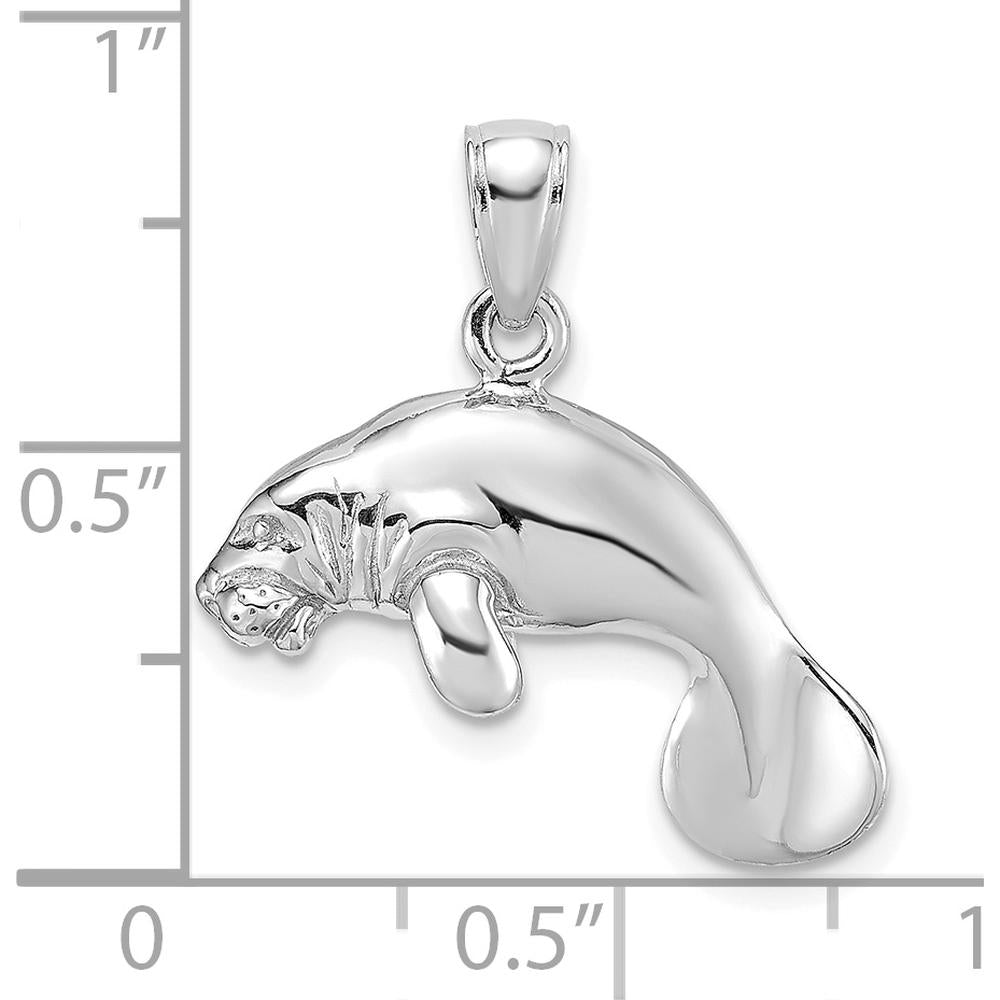 14K White Gold 3D Polished Manatee Pendant Charm by Oro Pregiato