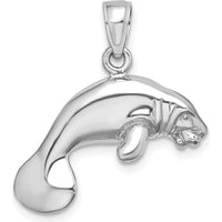 14K White Gold 3D Polished Manatee Pendant Charm by Oro Pregiato