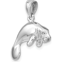 14K White Gold 3D Polished Manatee Pendant Charm by Oro Pregiato