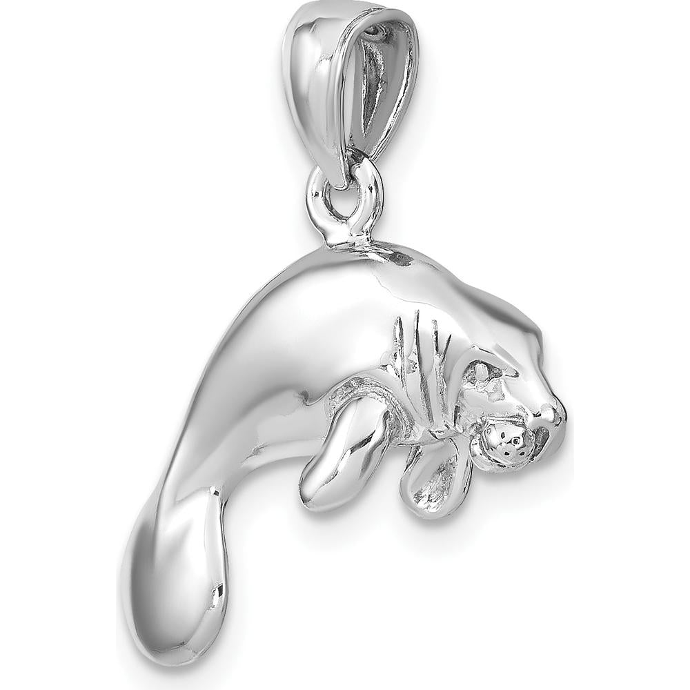 14K White Gold 3D Polished Manatee Pendant Charm by Oro Pregiato