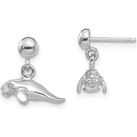 14K White Gold 3D Polished Mini Manatee Dangle Earrings - Rhodium-Plated Finish by 0