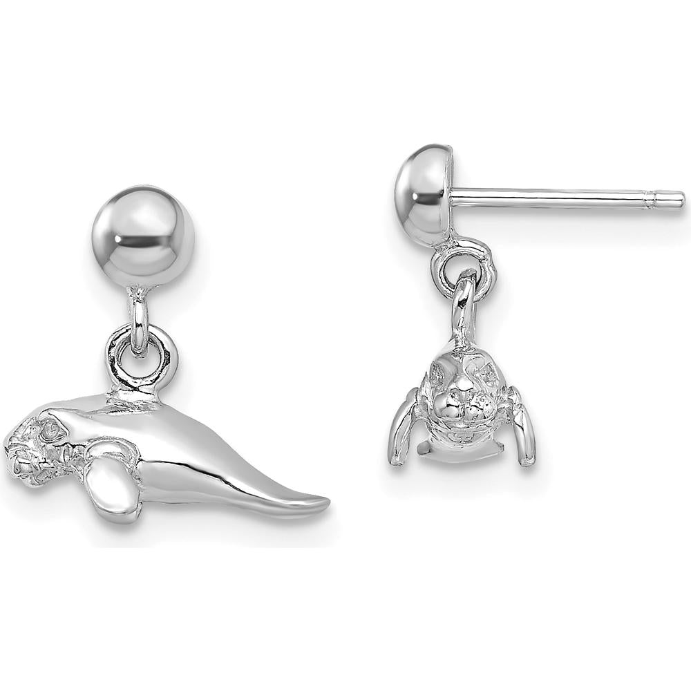 14K White Gold 3D Polished Mini Manatee Dangle Earrings - Rhodium-Plated Finish by 0
