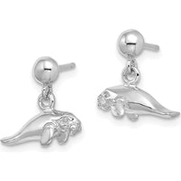 14K White Gold 3D Polished Mini Manatee Dangle Earrings - Rhodium-Plated Finish by 0