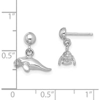14K White Gold 3D Polished Mini Manatee Dangle Earrings - Rhodium-Plated Finish by 0