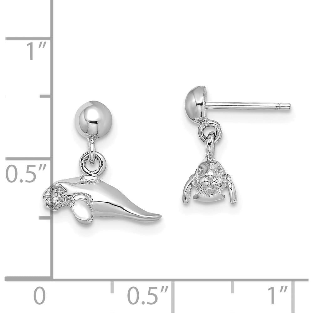 14K White Gold 3D Polished Mini Manatee Dangle Earrings - Rhodium-Plated Finish by 0