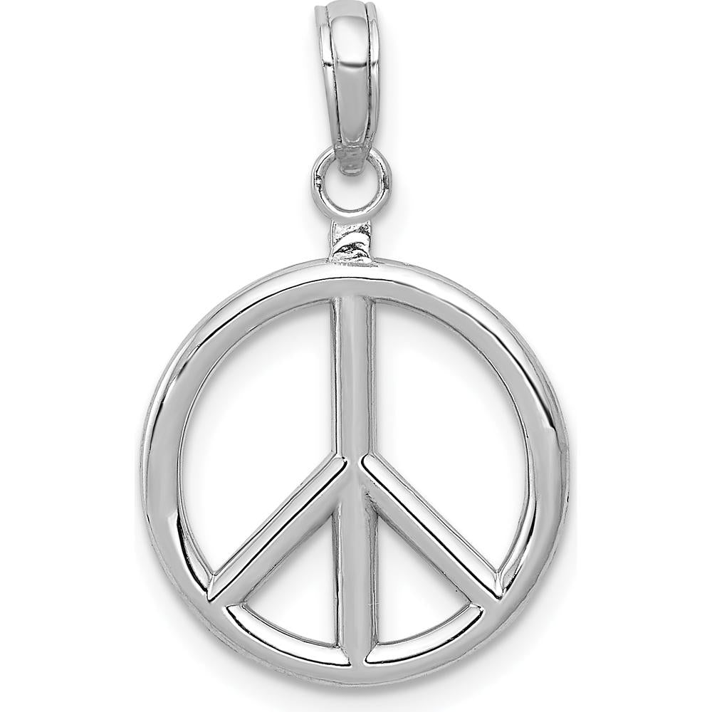 14K White Gold 3D Polished Peace Sign Charm - Rhodium Plated by Oro Pregiato