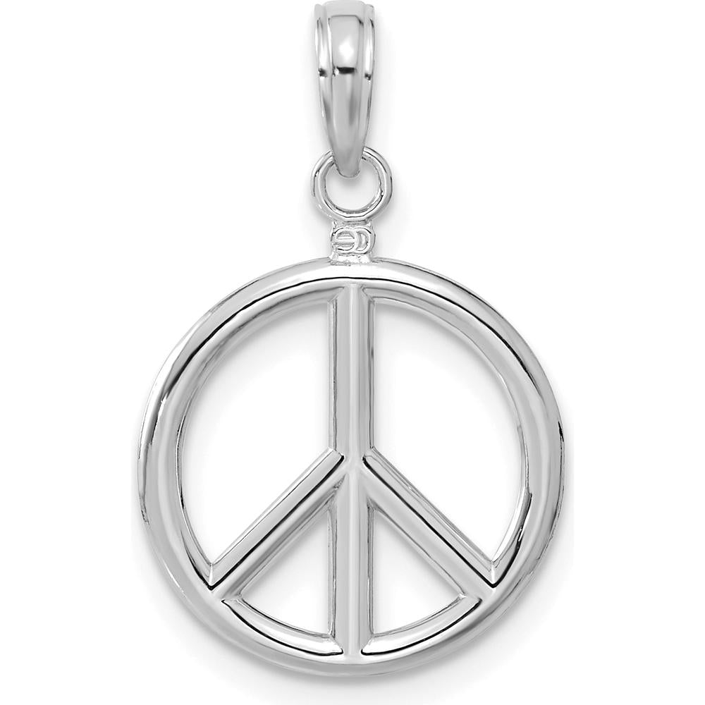 14K White Gold 3D Polished Peace Sign Charm - Rhodium Plated by Oro Pregiato