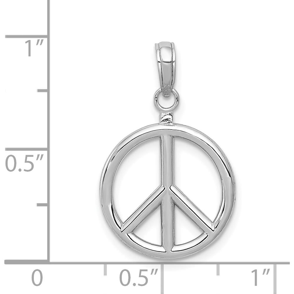 14K White Gold 3D Polished Peace Sign Charm - Rhodium Plated by Oro Pregiato