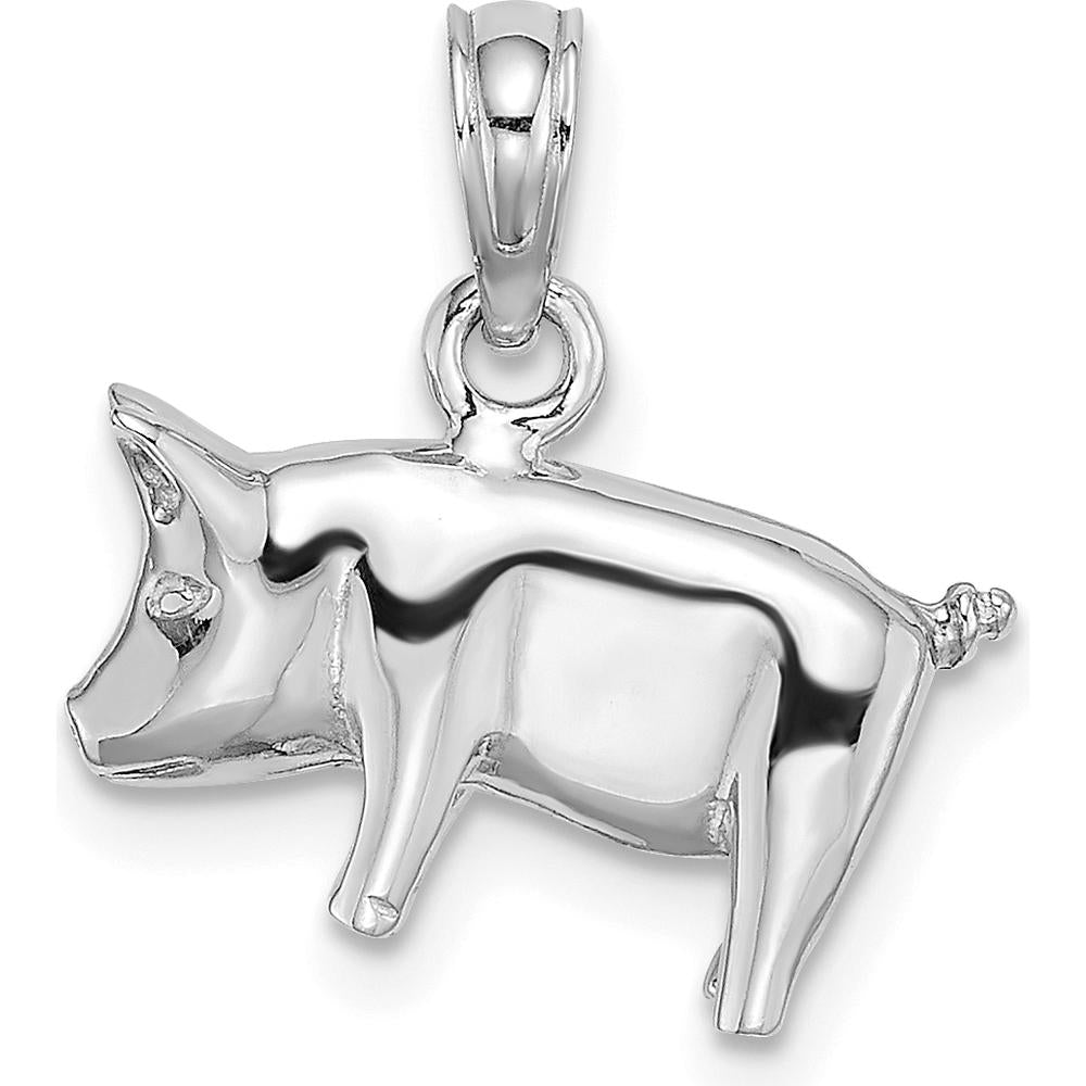 14K White Gold 3D Polished Pig with Curly Tail Charm by Oro Pregiato