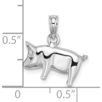 14K White Gold 3D Polished Pig with Curly Tail Charm by Oro Pregiato