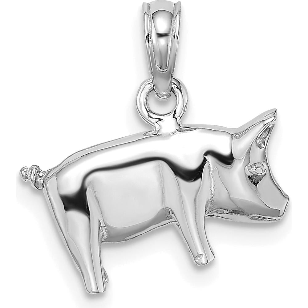 14K White Gold 3D Polished Pig with Curly Tail Charm by Oro Pregiato