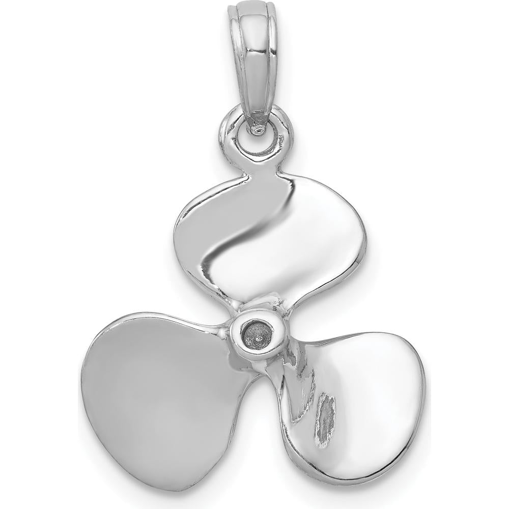 14K White Gold 3D Polished Propeller Pendant - Rhodium Plated by Oro Pregiato