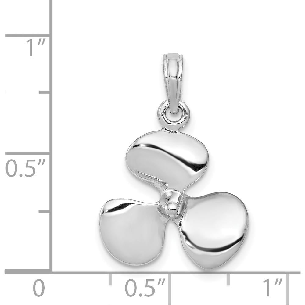 14K White Gold 3D Polished Propeller Pendant - Rhodium Plated by Oro Pregiato