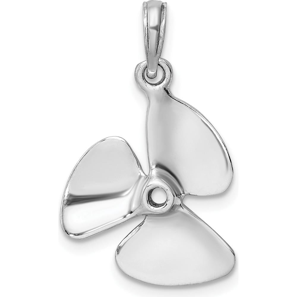 14K White Gold 3D Polished Three Blade Propeller Charm - 25.25mm by Oro Pregiato