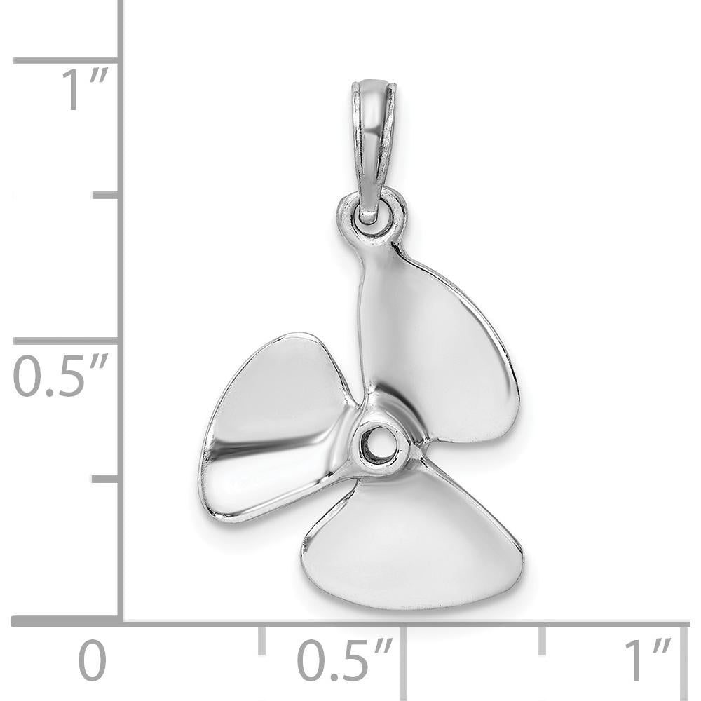 14K White Gold 3D Polished Three Blade Propeller Charm - 25.25mm by Oro Pregiato