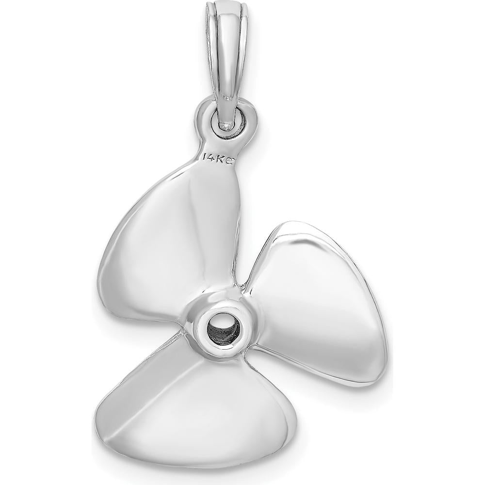 14K White Gold 3D Polished Three Blade Propeller Charm - 25.25mm by Oro Pregiato
