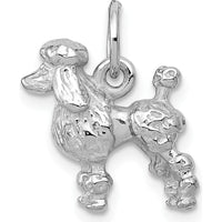 14K White Gold 3D Poodle Dog Charm - Polished Textured Gold Pendant by Oro Pregiato