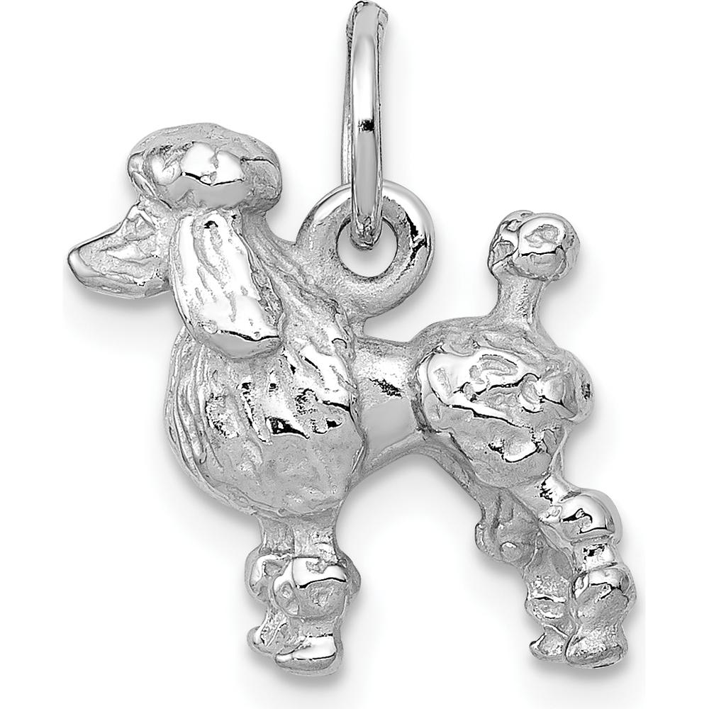 14K White Gold 3D Poodle Dog Charm - Polished Textured Gold Pendant by Oro Pregiato