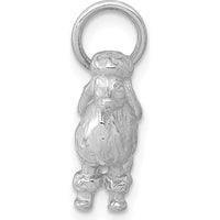 14K White Gold 3D Poodle Dog Charm - Polished Textured Gold Pendant by Oro Pregiato