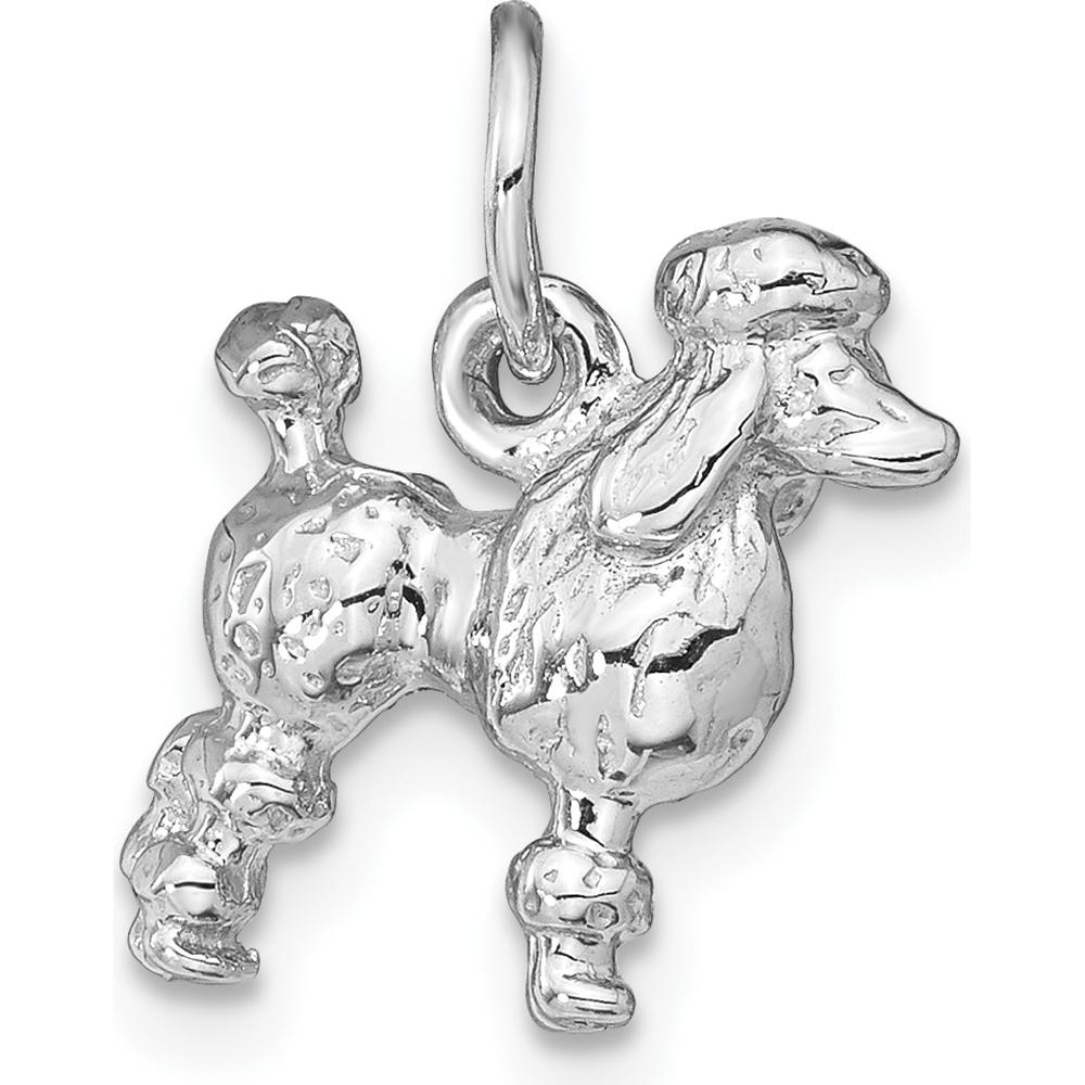 14K White Gold 3D Poodle Dog Charm - Polished Textured Gold Pendant by Oro Pregiato