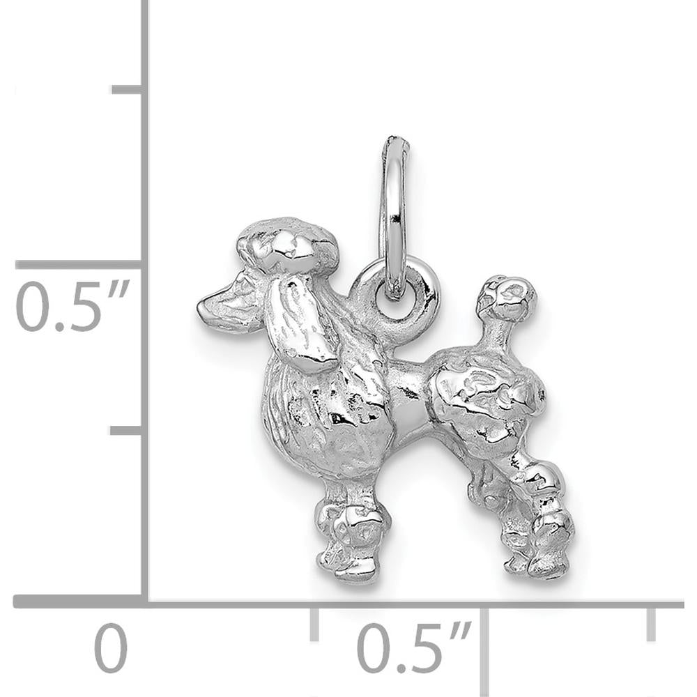 14K White Gold 3D Poodle Dog Charm - Polished Textured Gold Pendant by Oro Pregiato